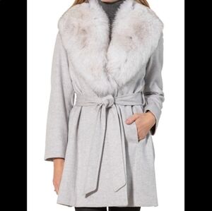 NWT! $1795 Sofia Cashmere Fox Fur-Trim Wool & Cashmere Wrap Coat